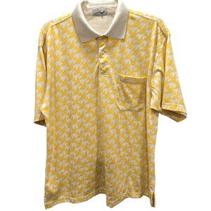 Crocodile Polo Shirt Mens XL Yellow White Geometric Pattern Pocket Collared Golf